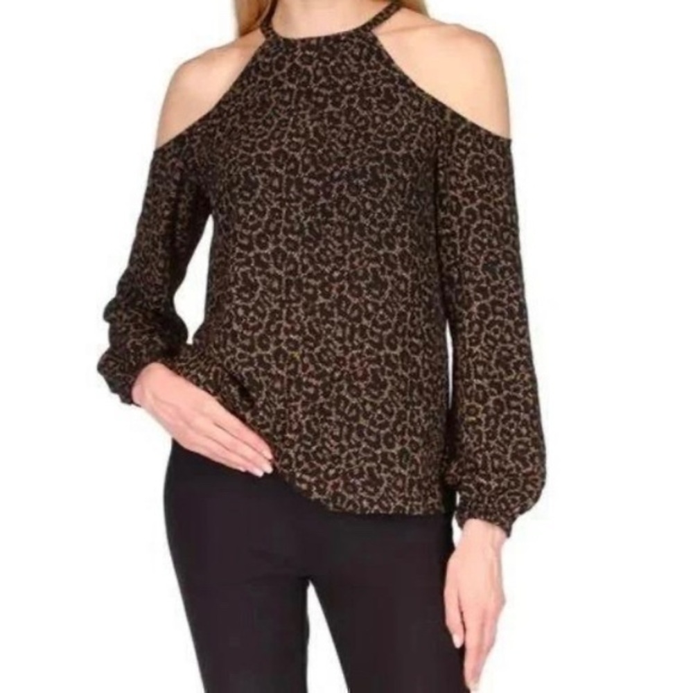 Michael Kors & Cheetah Lace Cold-Shoulder Top XS